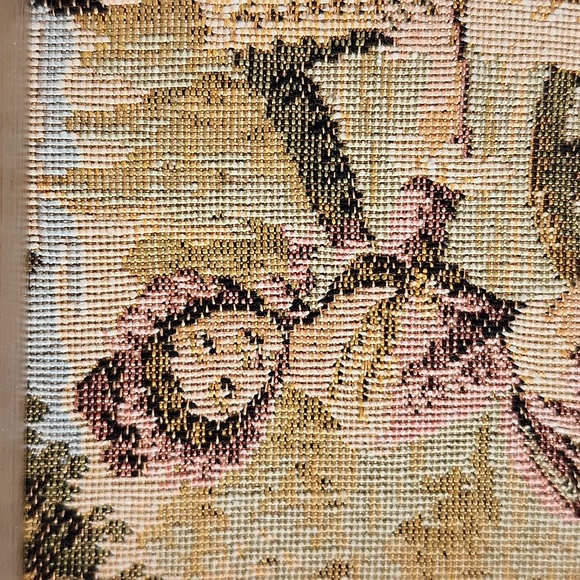 Vintage framed Embroidery Tapestry French Courtship Scene Galente Style France - Picture 11 of 16